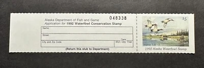 WTDstamps - 1992 ALASKA - State Duck Stamp - Mint OG NH **HUNTER TYPE** - Image 1 of 2