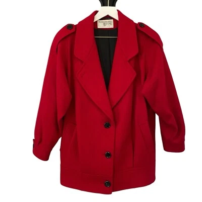 Vintage International Scene Pure Wool Hallmark Classic Red Jacket Coat Size 14 - Image 1 of 4