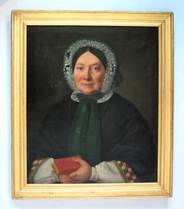 Biedermeier Portrait Porträt einer älteren Dame mit Buch 19. Jhd. um 1840/50 - Bild 1 von 15