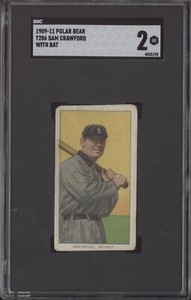 SAM CRAWFORD SGC 2 1909-11 POLAR BEAR BACK T206 WITH BAT TIGERS HOF 1192