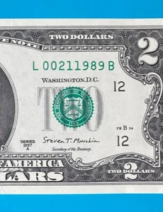 February 1, 1989 / 2 January 1989 L 00211989 B BIRTHDAY Note $2 Two Dollar Bill - Picture 1 of 3