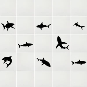 8x Sharks Stickers, Vinyl Decal For Tiles Wall Laptop Tablet Sea Life Kitchen - Picture 1 of 2