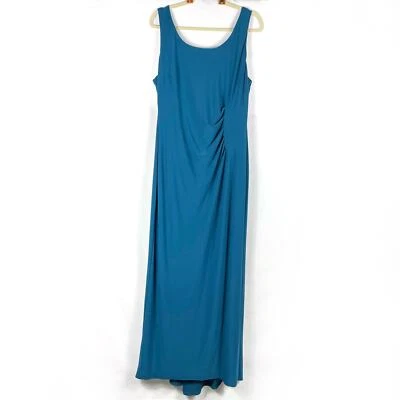Marina Blue Maxi Dress Gown Sleeveless Gathered Scoop Neck Women's Sz 16 - Image 1 of 4