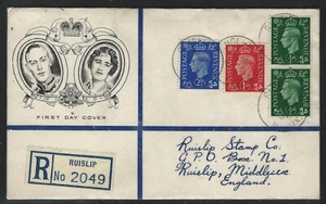 1937 Great Britain KGVI FDC - Scott #235-6 + 239 (SG #462-3 + 466) - ½d, 1d, 2½d - Picture 1 of 4
