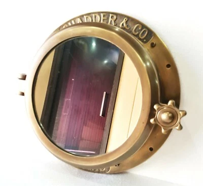 40.64 cm Antique Brown Heavy Canal Boat Porthole Window Ship Round Mirror  - Image 1 of 4