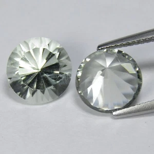 6.84Cts Dazzling Natural Green Amethyst(prasiolite) Round Concave Pair Gemstones - Picture 1 of 4