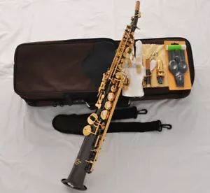 Professional TAISHAN Straight Soprano Saxophone Black Nickel Sax 2 Necks NEW - Picture 1 of 11