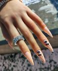 Custom Nude Black Rose Stiletto Nails Long  Press-On Nails with Gel