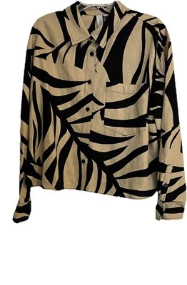 Camisa Joie Estampado Animal Mezcla de Lino Manga Larga Talla XL Botón Frontal Negra/Bronceada Foto 1 de 4