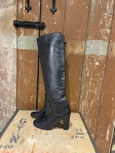 Massimo Dutti Blaack Leather Thigh High Knee High Boots Kinky Boots High Heels - Picture 1 of 24
