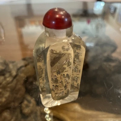 Chinese Reverse Painted Snuff Perfume Bottle W/Stopper City Temple Scene - Image 1 of 4