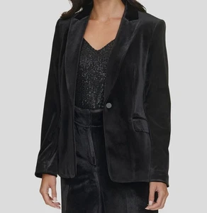 Giacca blazer donna Calvin Klein nero in velluto con un pulsante, taglia 2. - Foto 1 di 3