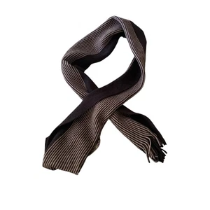 Calvin Klein Herren schokobraun gestreift Fransen weich Wolle Schal 65x10 - Bild 1 von 4
