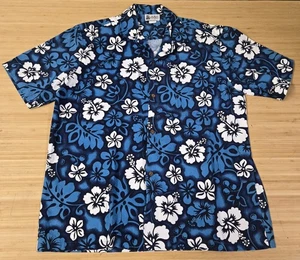 Camisa Aloha Republic Para Hombres Grande Azul Blanco Hibisco Hawaiano Hecha en Algodón EE. UU. - Imagen 1 de 7