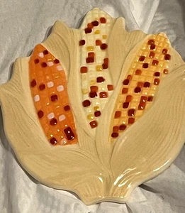 Remache de maíz y cáscaras - Plato caliente - Colgante de pared Avon 1984 naranja beige amarillo - Imagen 1 de 5