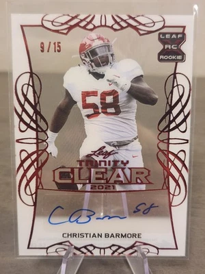 2021 Leaf Trinity Clear Red Acetate #9/15 Christian Barmore Rookie Auto RC - Image 1 of 4