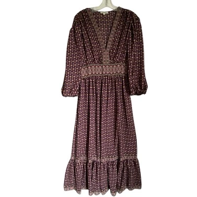 Max Studio Tiered Midi Dress M Terracotta V-neck Smocked Waist Bohemian Cottage - Image 1 of 4