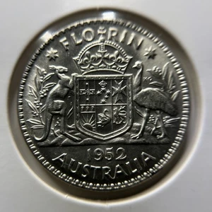 1952 Florin Coin - Uncirculated Bag Marks - George VI Silver Predecimal - Picture 1 of 2