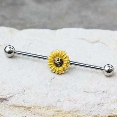316L Stainless Steel Sunflower Industrial Barbell - Image 1 of 3