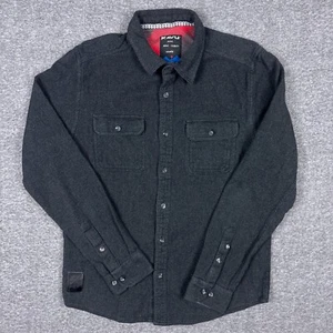 KAVU Flannel Shirt Mens Medium Charcoal Flip Cuff Outdoor Hiking Midweight - Picture 1 of 10