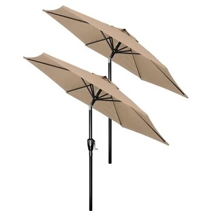 7.5ft Umbrella Outdoor with Push Button Tilt/Crank for Market Pool Tan 2 Pack - Picture 1 of 7