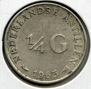 1965 Netherlands Antilles Silver Coin 1/4 Gulden Juliana - E218 - Picture 1 of 2
