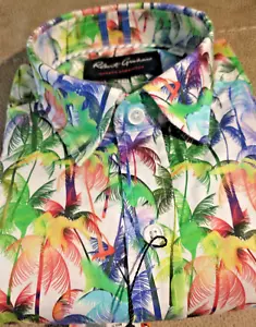 Camicia uomo Robert Graham taglia small manica corta abbottonata palma astratta nuova con etichetta - Foto 1 di 17