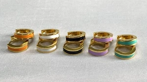 Stainless Steel Hoop Earrings Colorful Enamel ✨ 14mm Gold Plated Huggie Hoops•S3 - Picture 1 of 45