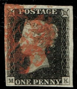 1840 1d Black Plate 1b MK 4m Re-ENTRY Red MX VFU Cat. £450.00 - Picture 1 of 1