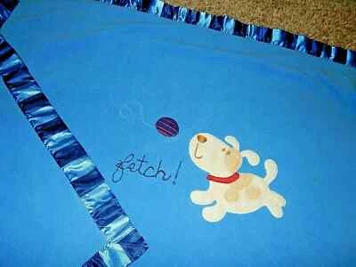 1C 30x40 Vintage KOALA BABY Blue Puppy Dog Fleece Satin Baby Crib Blanket Lovey - Image 1 of 4