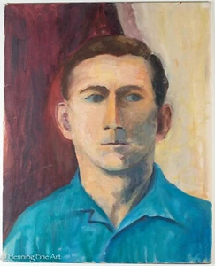 Rare Vintage Mildred E. Lusk Oil Painting of Man's Portrait, Fun & Quirky 65 - Picture 1 of 6