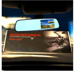 Rear View Mirror Dash Cam With 4.3 “Back Up Cam Auto On DVR Hangs Over Mirror - Picture 1 of 1
