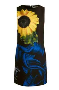 NEW Alice + Olivia Clyde Shift Mini Dress Azalea Floral Sunflower Black Blue 8 - Picture 1 of 6