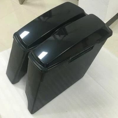 4" 2-into-1 Righ Side Exhaust Stretched Hard Saddlebags For 1993-2013 Harley 93 - Image 1 of 4