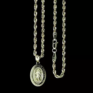 10K Yellow Gold Saint Christopher Pendant & 2mm Rope Chain, Men Women - Picture 1 of 18
