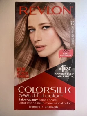 REVLON Colorsilk Hermoso Color Permanente Paquete Único, 70 Rubio Ceniza Mediano  Foto 1 de 4
