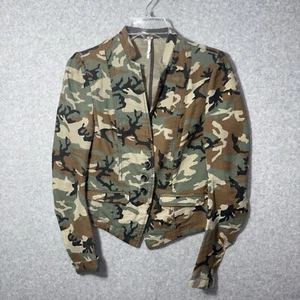 Free People Womens Size 0 Camouflage Long Sleeve Military Jacket Green Cotton - Picture 1 of 11