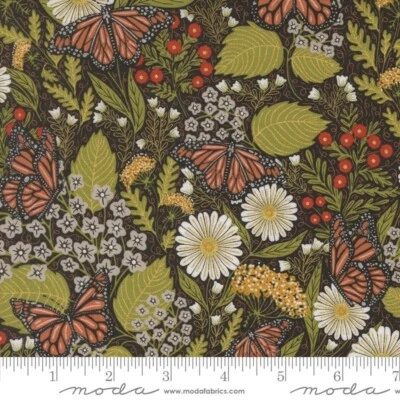 MODA Bee Garden Metallic Black 100% Quilt Cotton Monarch Butterflies  48412  BTY - Image 1 of 4