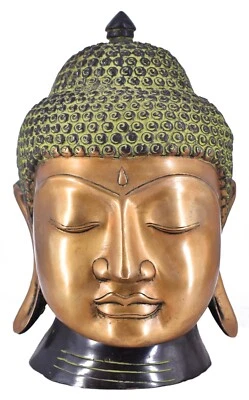 White Whale Brass Antique Buddha Head Statue Idol Figurine Home Decorative - Image 1 of 4