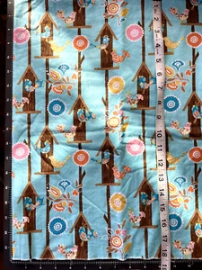 Vintage Fabric Easter Spring Birds House Blue FQ Quilt Cotton 10”x 18” - Picture 1 of 2