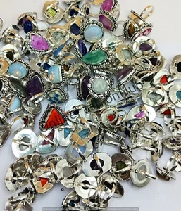 BULK SALE ! Mix Gemstone Rings Wholesale Lot 5Pc 925 Sterling Silver Plated Ring - Picture 1 of 5