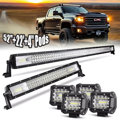 52'' LED Light Bar + 22'' + 4" Pods Combo Kit for GMC Silverado 1500 Chrysler - Image 1 of 4