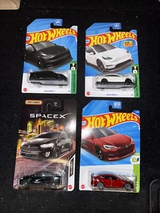 4x Matchbox Space X Tesla Model X Space Hot Wheels Tesla Model S Plaid & Y New - Picture 1 of 5
