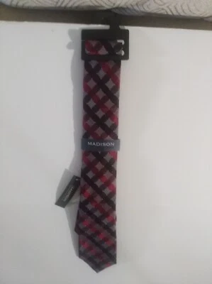 NWT Madison Silk Tie Geometric Diamond Necktie Burgundy Skinny 57"x 2.75"  - Image 1 of 4
