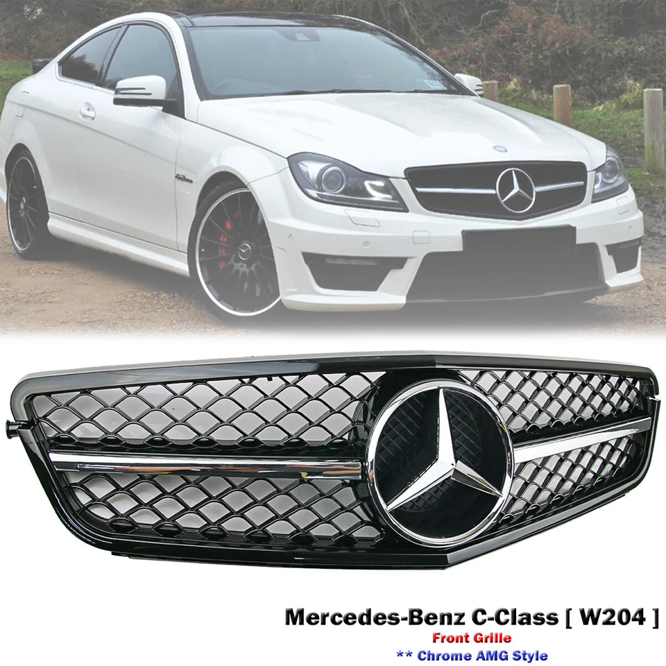 Front Upper Grille Grill w/Emblem For Mercedes Benz W204 C250 C300 2008-2014 Foto 1 de 4