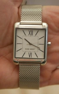 NWT BOX Nine West Women's NW/0018ASST SILVER-Tone Mesh Watch SQUARE FACE - Picture 1 of 8