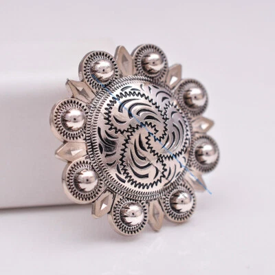 10X Silver Quality Flower Berry Leathercraft Western Horse Saddle Tack Concho - Image 1 of 4