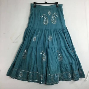 Cinnamon & Spice Women's Turquoise Paisley Embroidered A Line Skirt Size M - Picture 1 of 10