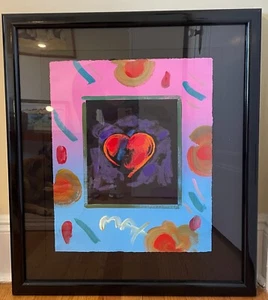 Peter Max Mixed Media Framed Heart Multi-Signed & Authenticated 1 of a kind lot - Picture 1 of 11