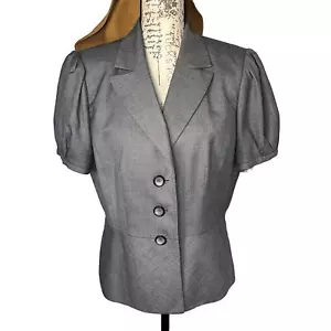 Liz Claiborne 3button padded shoulder short pleated puff sleeve lapel jacket - Picture 1 of 13